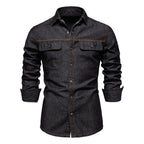 Herren Denim Hemd mit zwei Brusttaschen und modischem Schnitt EB