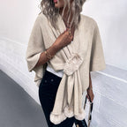 Damen eleganter Poncho mit luxuriösem Kunstfellbesatz EB