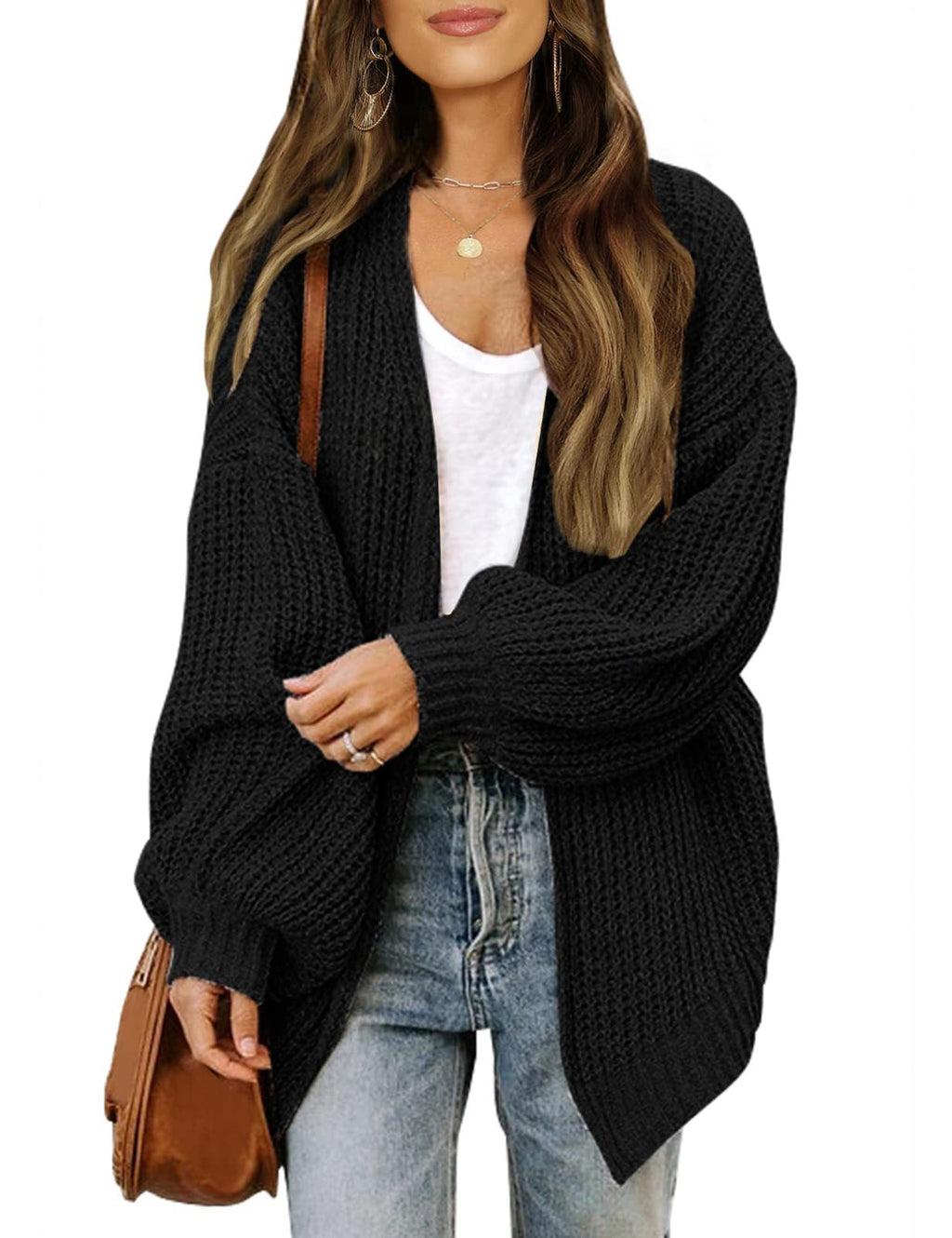 Damen Grob gestrickter Cardigan mit überschnittenen Schultern EB