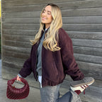Damen Fleece-Bomberjacke mit elastischem Saum und praktischen Eingrifftaschen EB
