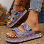 Damen Komfortable Riemchen-Sandalen mit kunstvollen Verzierungen und anpassbarem Riemendesign EB