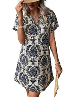 Damen Casual Kleid mit floralen Mustern und einem eleganten V-Ausschnitt EB