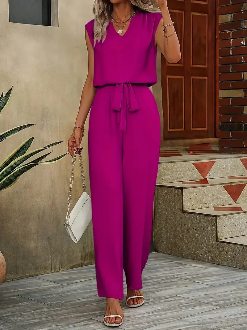 Eleganter Damen-Jumpsuit mit V-Ausschnitt und Taillenknoten