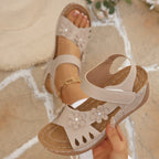 Damen Bequeme Sandalen mit floralem Design und verstellbarem Klettverschluss EB