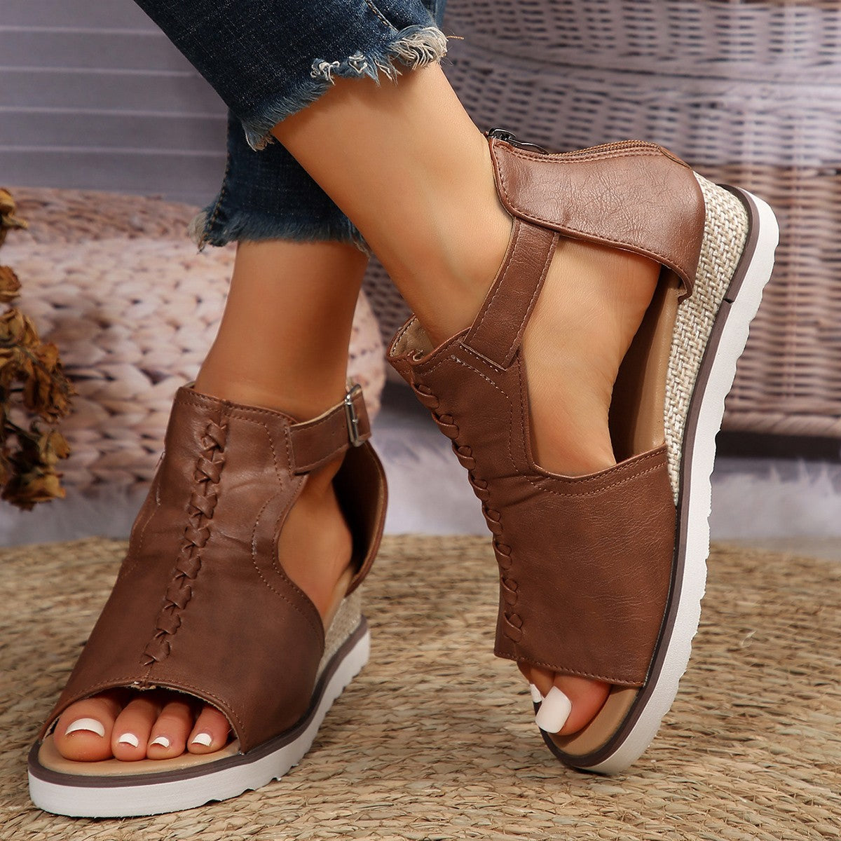 Damen bequeme Plateau-Sandalen mit atmungsaktiven Mesh-Einsätzen EB
