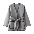 Damen elegante Wickeljacke mit praktischen Taschen EB