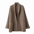 Damen Grobstrick Cardigan mit eleganten Revers und Taillengürtel EB