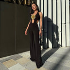 Damen Eleganter und figurbetonter Jumpsuit mit flared Hosen EB
