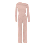 Damen figurbetontes Jumpsuit mit asymmetrischem Ausschnitt und langen Ärmeln EB