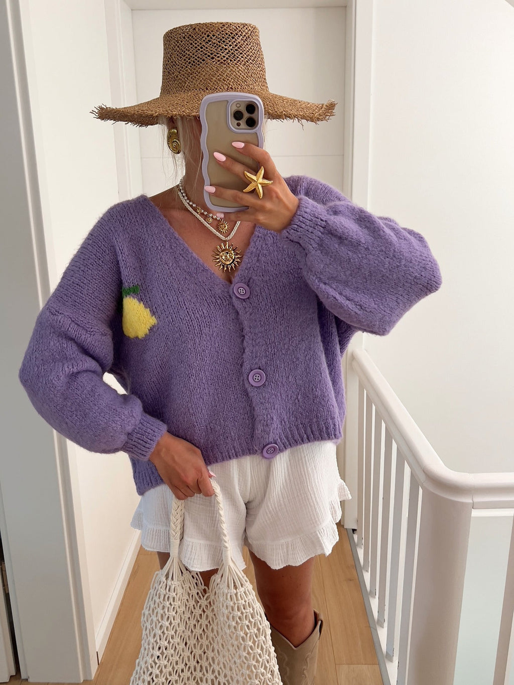 Damen Grobstrick Cardigan mit fröhlichem Motiv EB