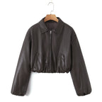 Damen Kunstleder Bikerjacke im lässigen Cropped-Design EB