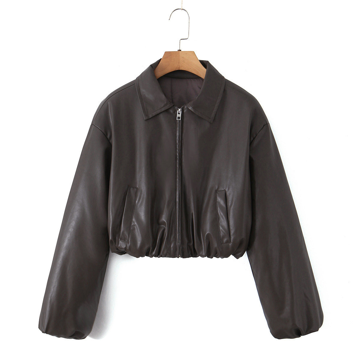 Damen Kunstleder Bikerjacke im lässigen Cropped-Design EB