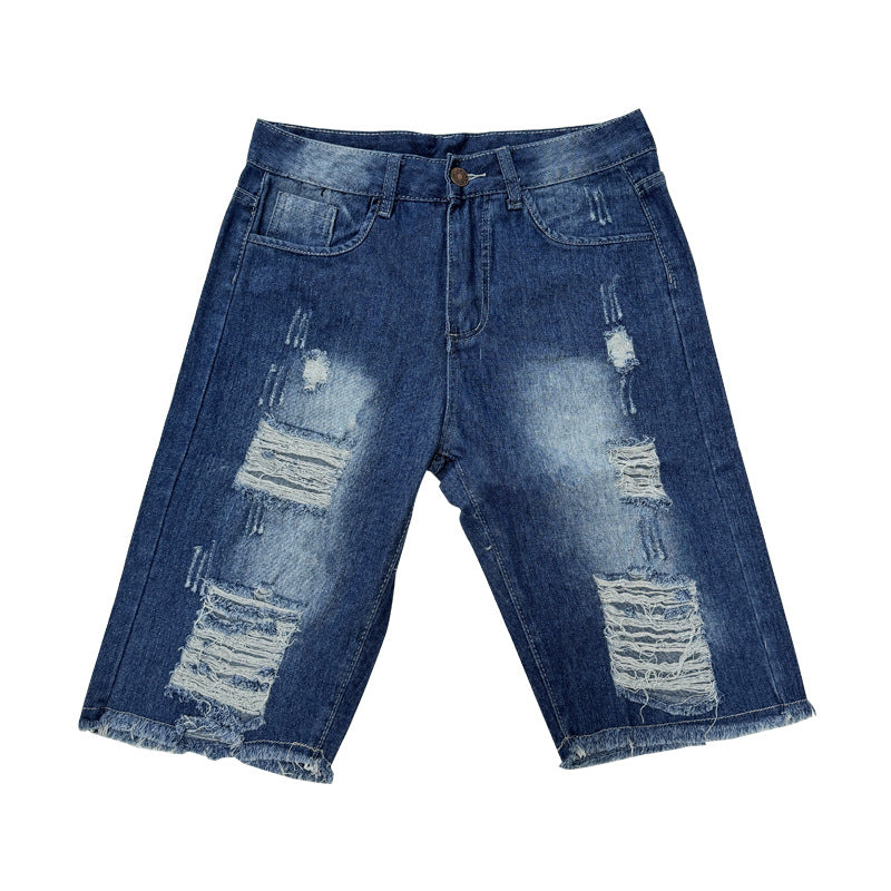 Herren Jeans-Shorts im trendigen Destroyed-Look mit fransigem Saum EB