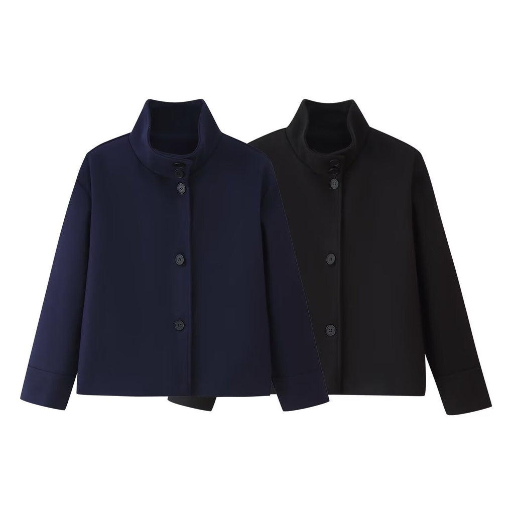 Damen Klassische Kurzjacke mit hohem Kragen und eleganten Knöpfen EB