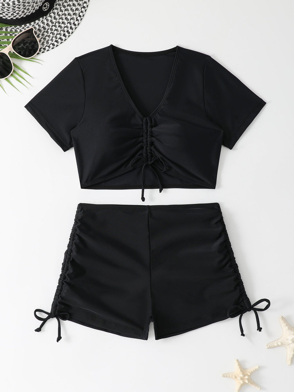 Damen sportliches Crop-Top und Shorts-Set EB