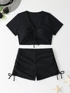 Damen sportliches Crop-Top und Shorts-Set EB
