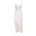 Damen Brautkleid mit Spitzenoberteil und asymmetrischen Rüschen EB