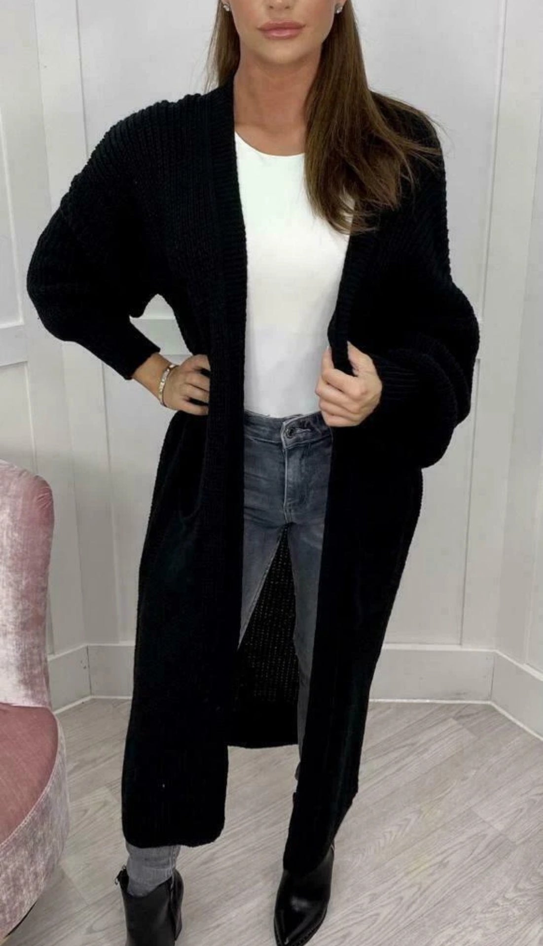 Damen Grobstrick-Cardigan im romantischen Design mit offenen Ärmeln EB