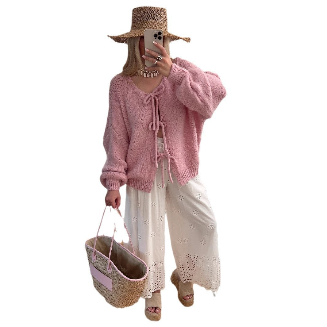 Damen Grobstrick-Jacke mit Kordelzug und lässigem Schnitt EB