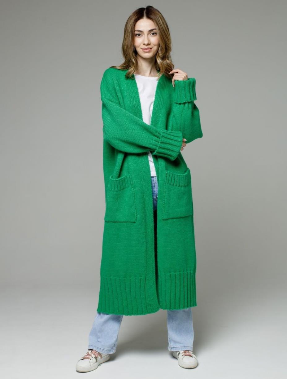 Damen Langer Strickmantel mit praktischen Taschen und strukturiertem Design EB