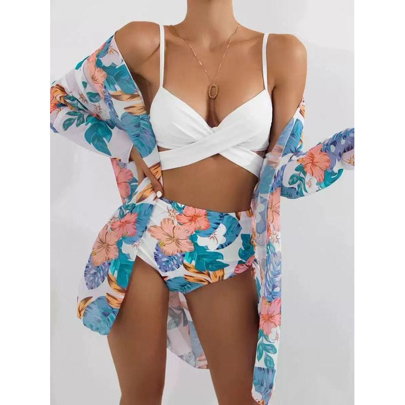 Damen Blütenmuster Strandkimono mit lässigem Schnitt EB