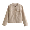Damen elegante Bouclé-Jacke mit Knopfdetails und praktischen Taschen EB