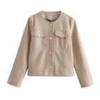 Damen elegante Bouclé-Jacke mit Knopfdetails und praktischen Taschen EB