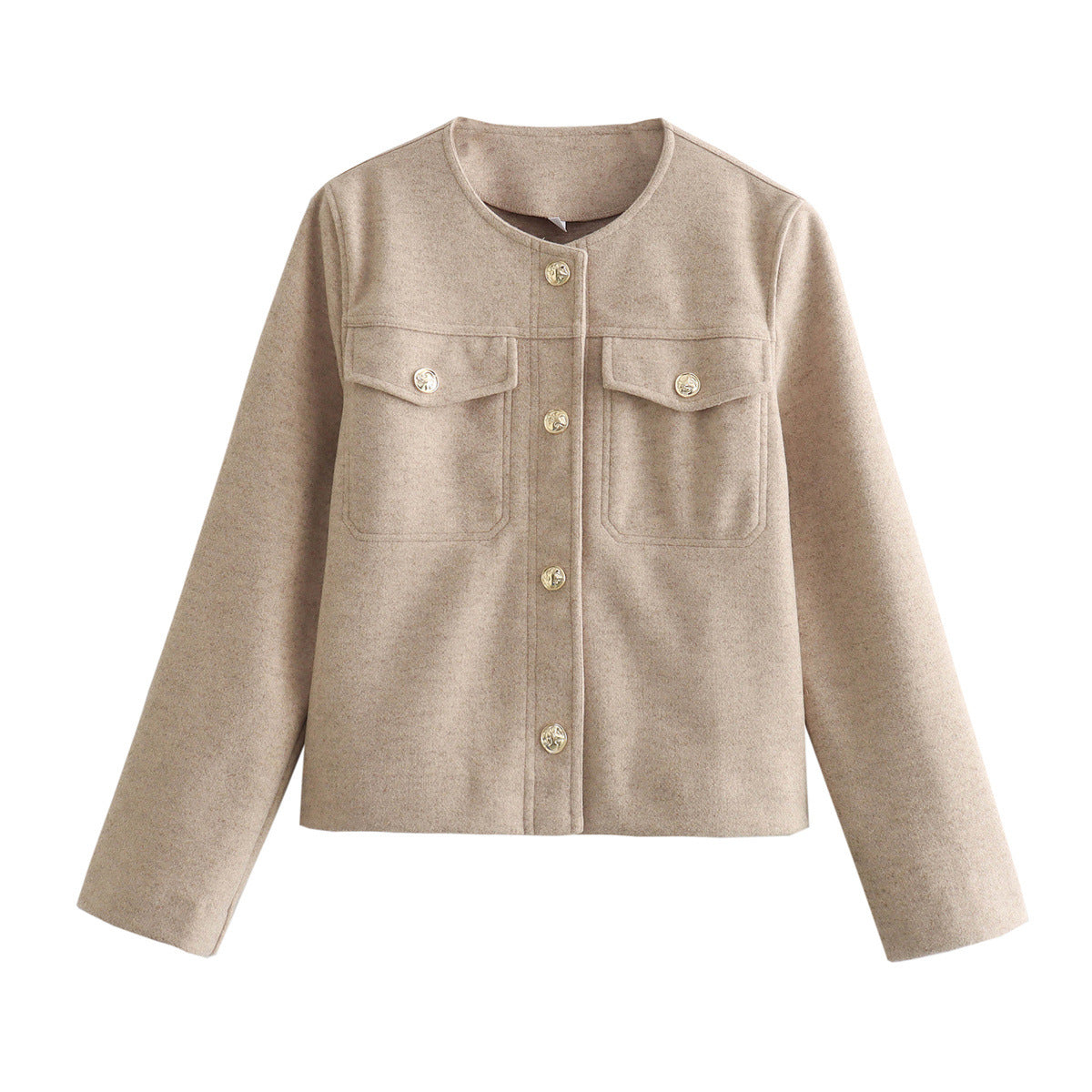 Damen elegante Bouclé-Jacke mit Knopfdetails und praktischen Taschen EB