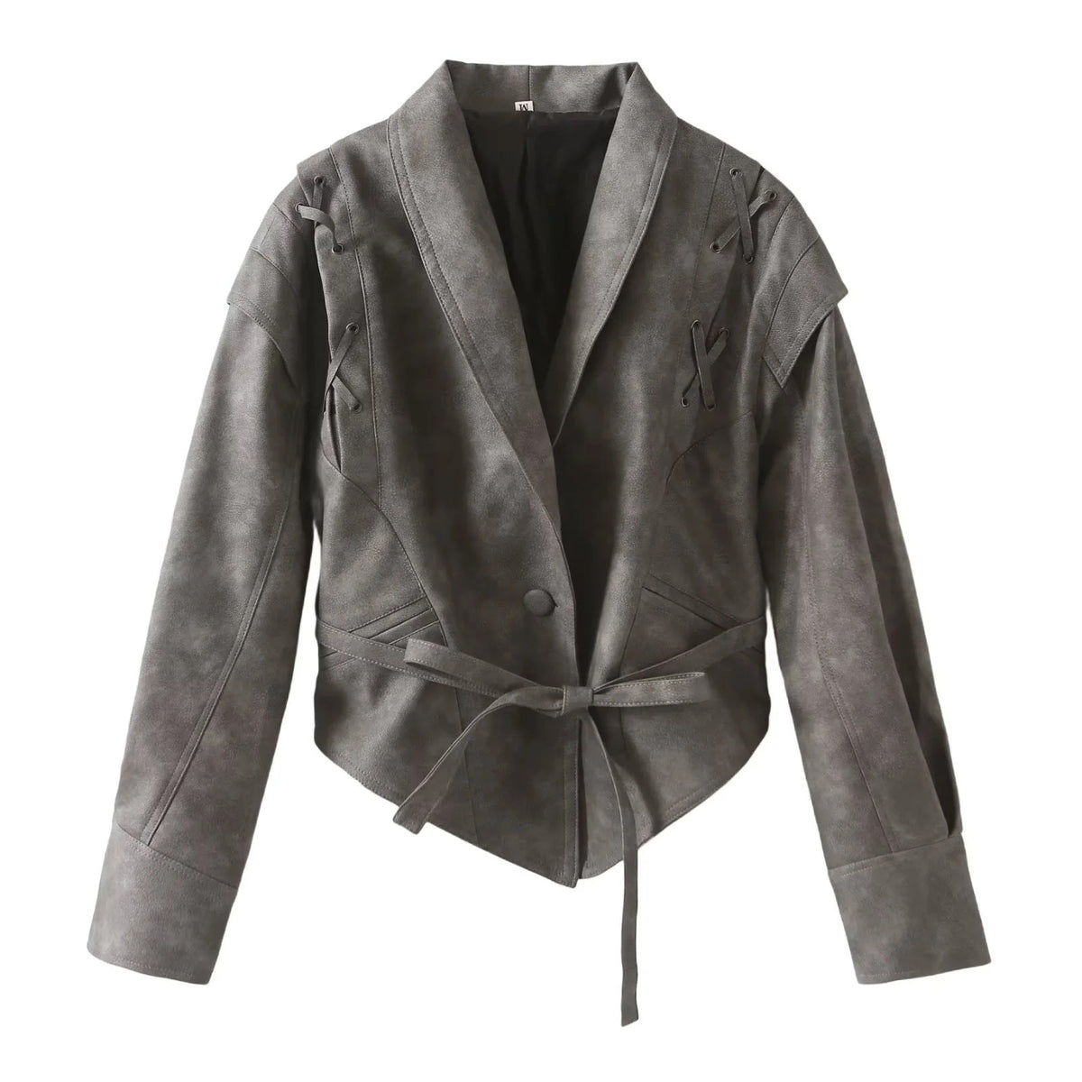 Damen Kunstlederblazer im modernem Design mit praktischem Gürtel EB