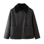 Damen Kunstlederjacke mit luxuriösem Fellkragen und praktischen Taschen EB