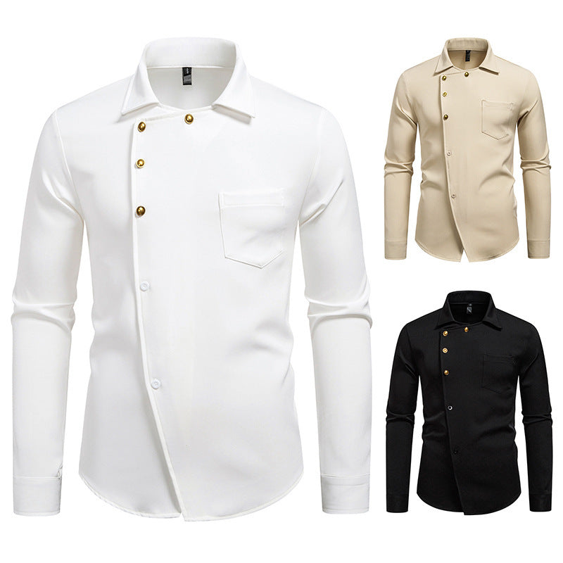 Herren elegantes Hemd mit asymmetrischem Knopfdesign EB