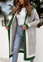 Damen lässiger Strickmantel mit praktischen Taschen und breitem Kragen EB