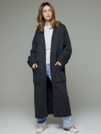 Damen Langer Strickmantel mit praktischen Taschen und strukturiertem Design EB