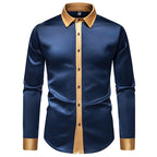 Herren Elegantes Langarmhemd mit Satin-Details EB