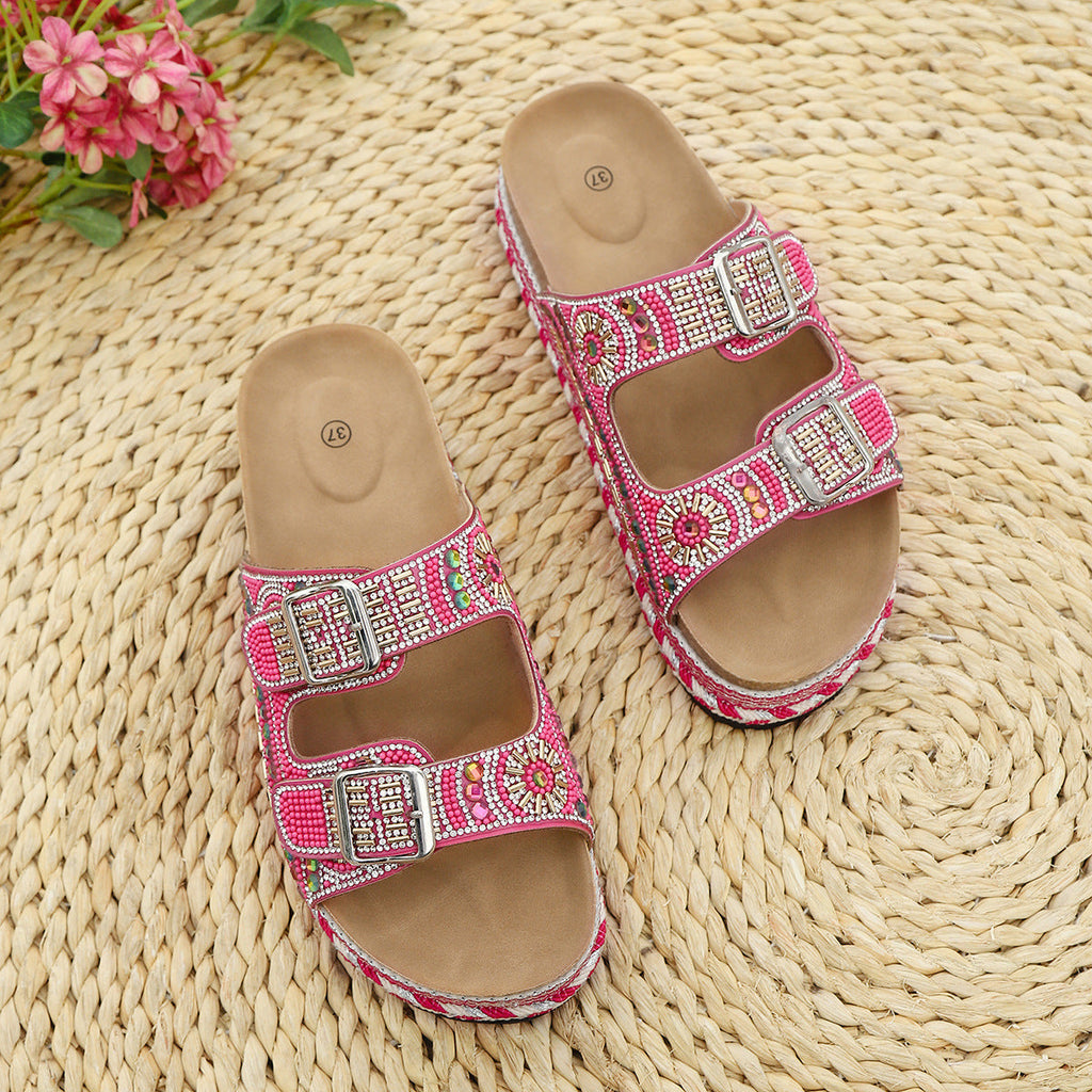 Damen Badesandalen mit elegantem Schmuck-Design und komfortablem Fußbett EB