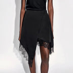 Damen nan asymmetrischer Wickelrock mit Spitzenbesatz und satinähnlichem Fall EB