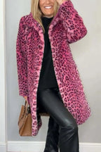 Damen Luxuriöser Teddy-Mantel mit Leopardenmuster und weichem Fleece EB