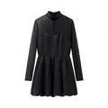 Damen elegantes Auftakt-Kleid mit transparenten Ärmeln und hohem Kragen EB