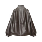 Damen Kunstlederjacke mit voluminösen Ärmeln und gewelltem Design EB