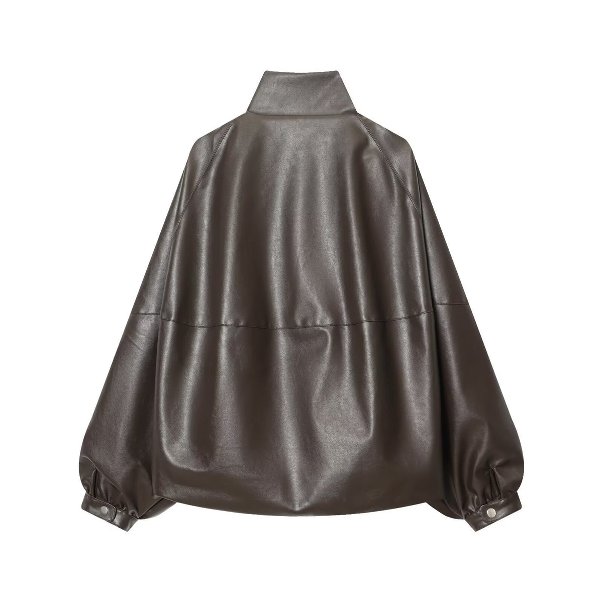Damen Kunstlederjacke mit voluminösen Ärmeln und gewelltem Design EB