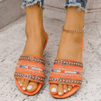 Damen dekorative Zehenstegsandalen mit buntem Schmuckdesign EB