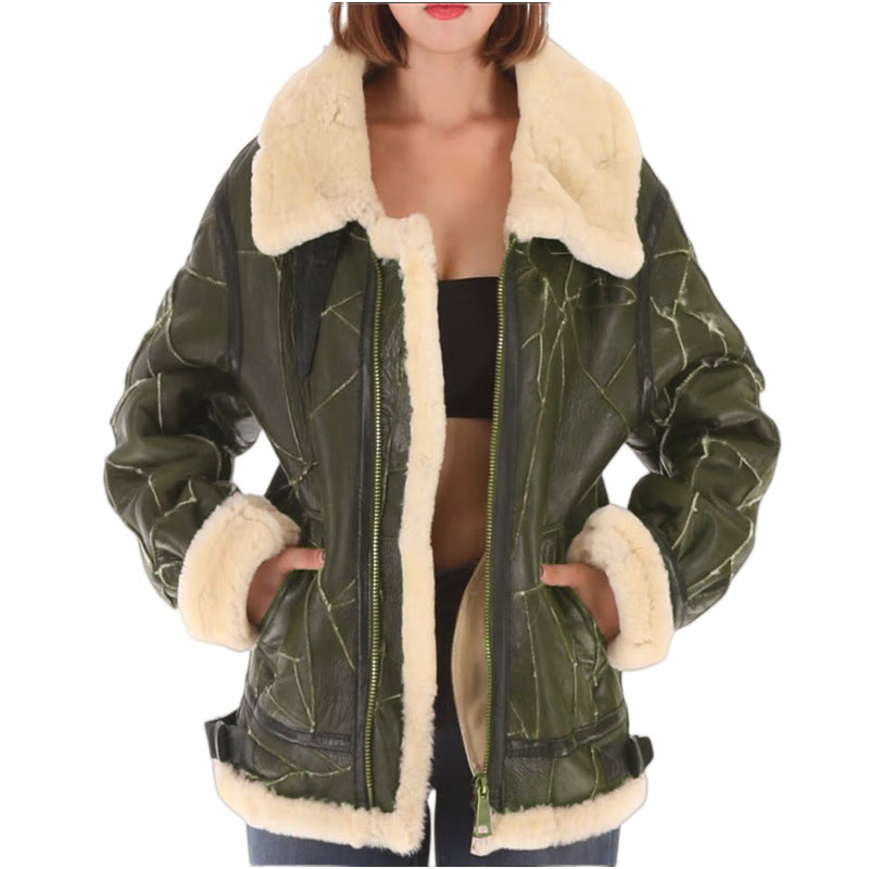 Damen Kunstfell gefütterte Pilotenjacke EB