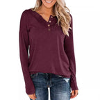 Damen modisches Langarm-Henley-Shirt mit Knopfleiste EB