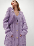 Damen Grobstrick-Cardigan mit herzförmigen Knöpfen und seitlichen Taschen EB