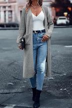 Damen Langer Strickmantel mit strukturiertem Design und praktischen Taschen EB