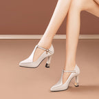 Damen Slingback-Pumps mit glänzendem Riemendesign und dekorativem Absatz EB