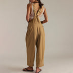 Damen lässiger Denim Overall mit tiefem V-Ausschnitt und praktischen Taschen EB