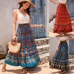 Damen Maxirock mit verspieltem Paisleymuster und Rüschendetails EB