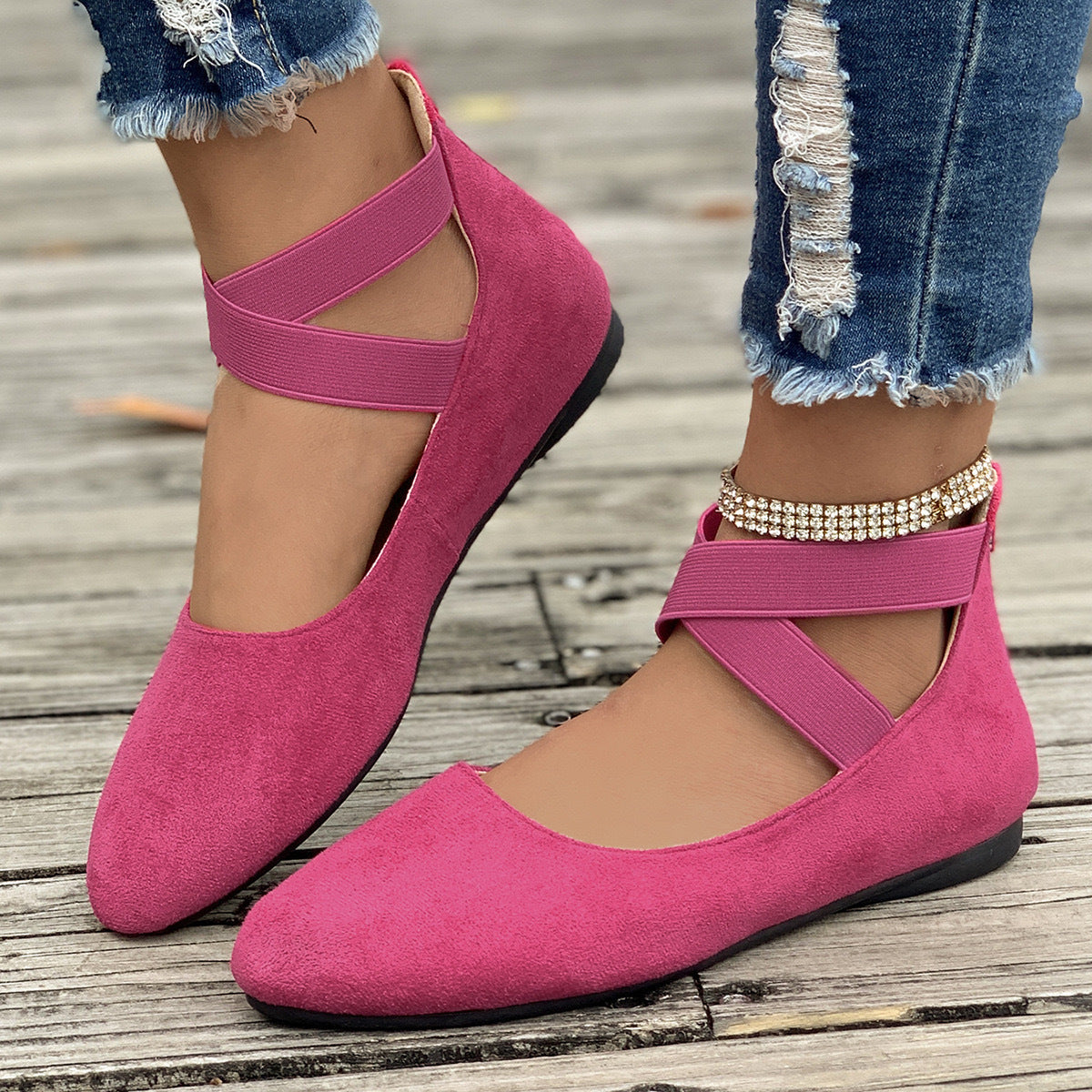 Damen Bequeme Ballerinas mit modischem Riemchen-Design EB