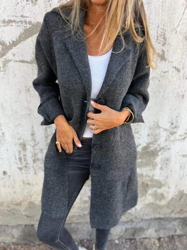 Damen eleganter Wollmantel mit praktischen Taschen EB
